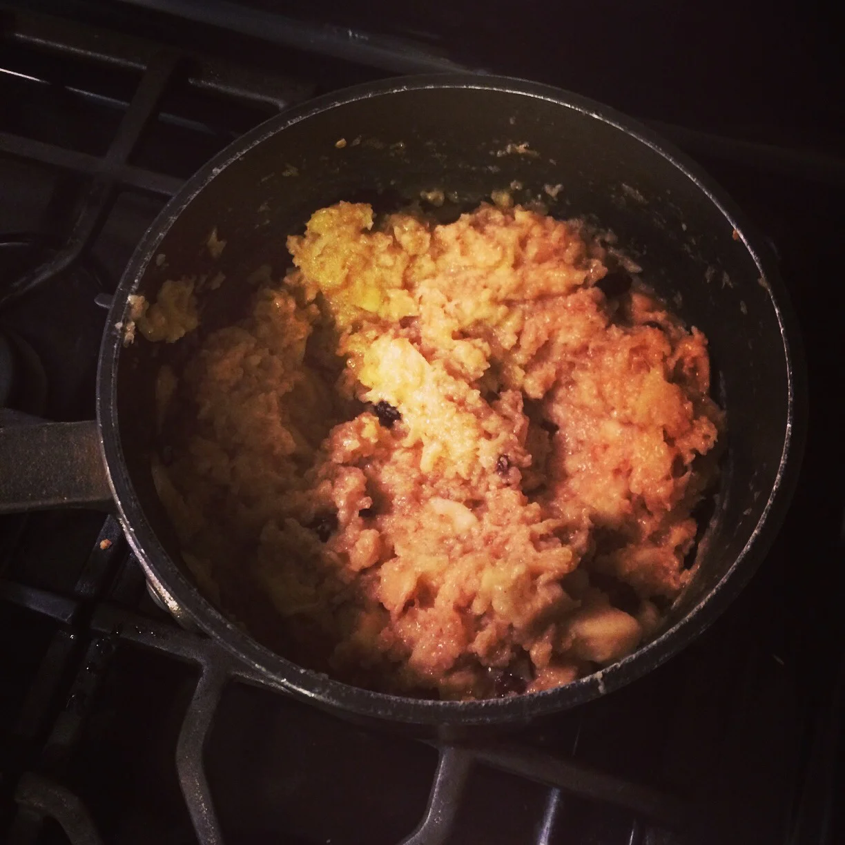 This is what it looks like when it is ready. Yes, I know what I said about raisins, but it was all I had on hand this morning. It might not be my favorite version, but it was still delicious.