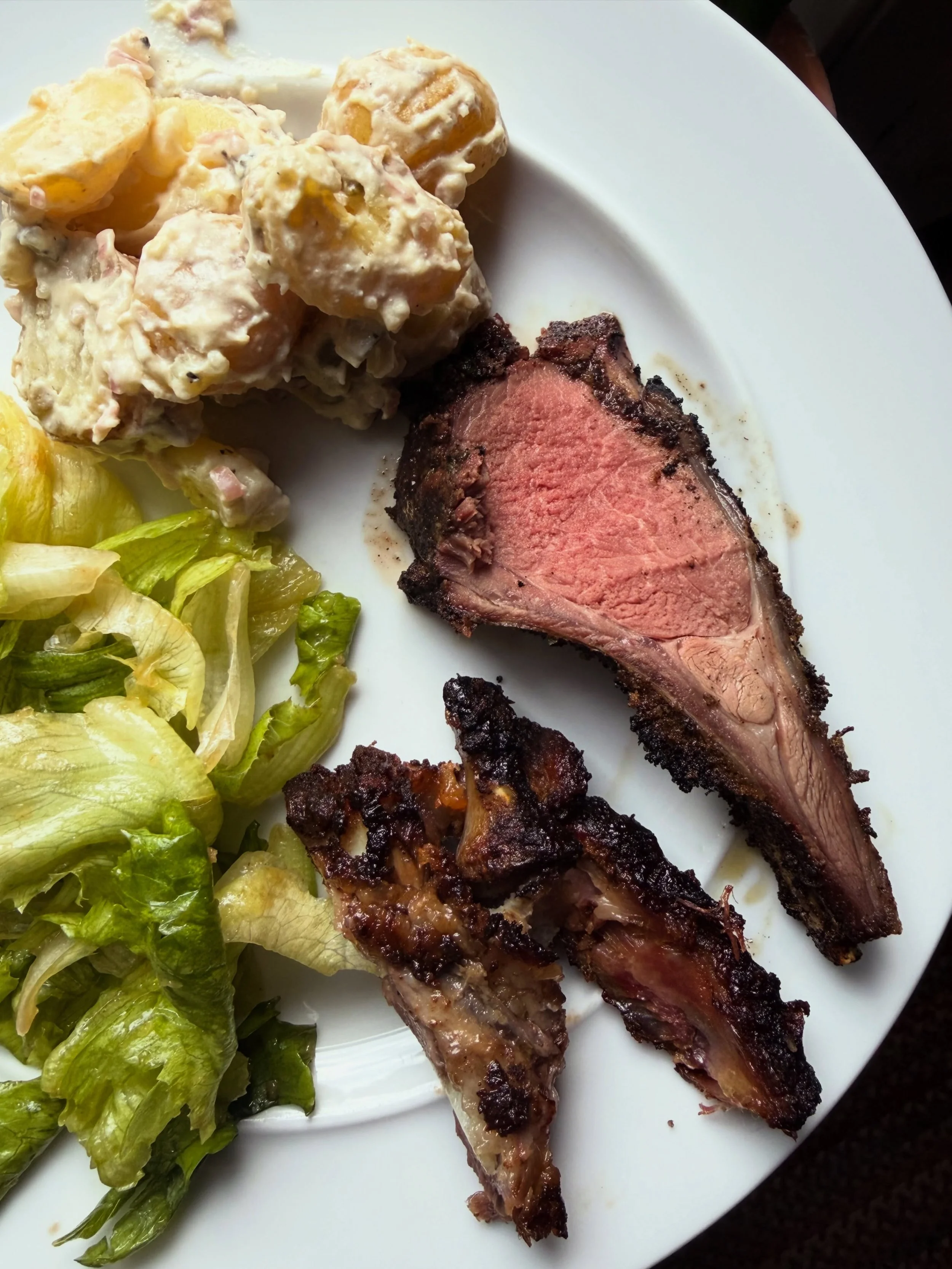 Sunday dinner, summer edition. 

So much of what ended up on our table was homegrown, from the lamb and pork to the lettuce and peaches. Huge thanks to the #ArdenSheep and #ArdenPigs&mdash;and, of course, to Dave, who does the bulk of the agricultura