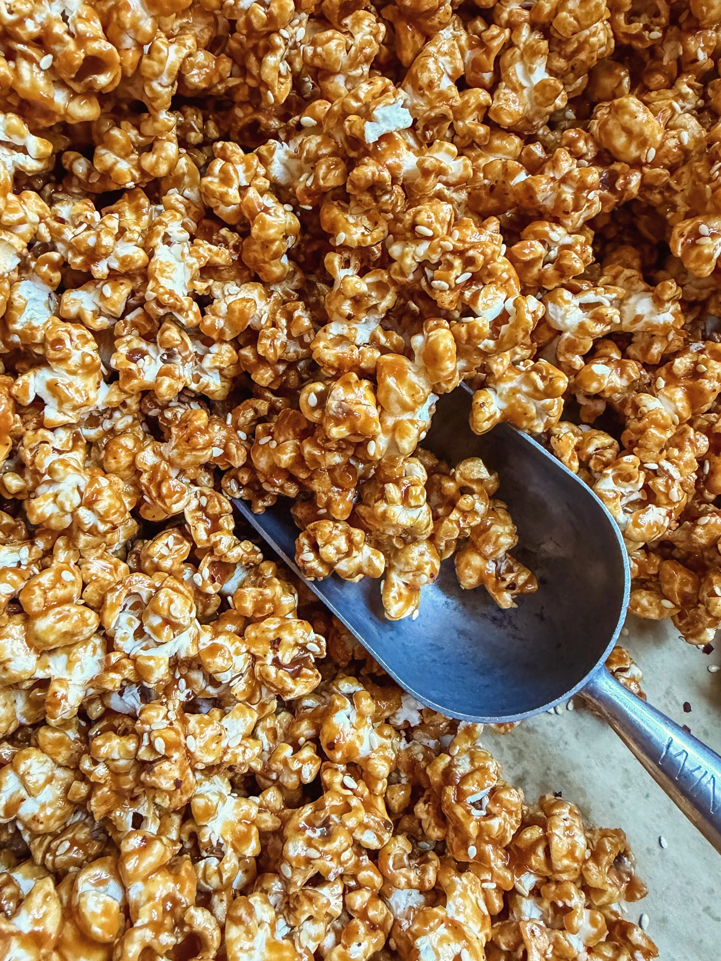 I&rsquo;m bringing a special version of my Caramel Tahini Popcorn to Field + Supply Fall MRKT this weekend.

It has the same sweet, salty, sesame-forward deliciousness as the original, but with a subtly spicy warmth that builds as you crunch. It&rsqu