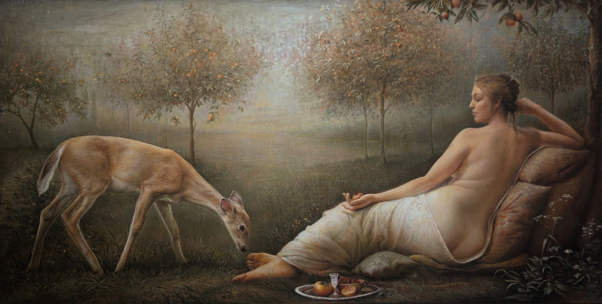 Artemis at Rest (with Persimmons) 32”x63”(81x160cm) Oil on Hemp.jpg