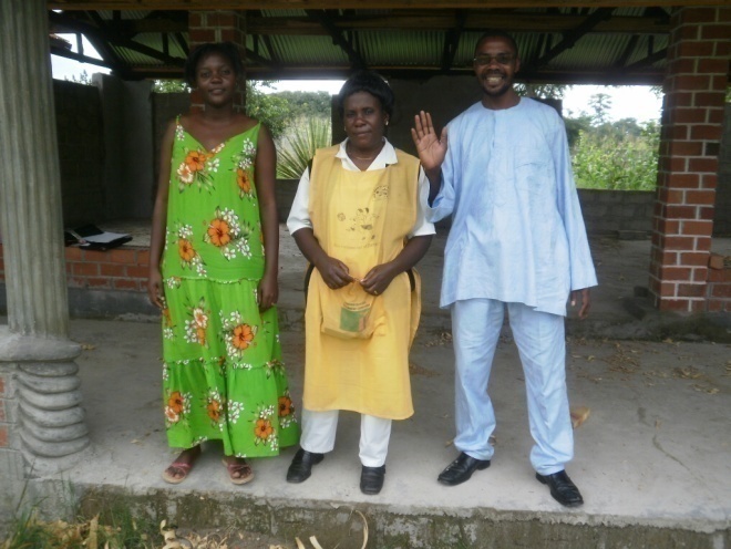 (L-R) Mwiche C. Bwalya CAM Community Programs Administrator, DHMT TB Corner Nurse Mrs. Esther Lupanda and Stanley posing for a photo at Dr. Elizabeth Rini Medical Center
