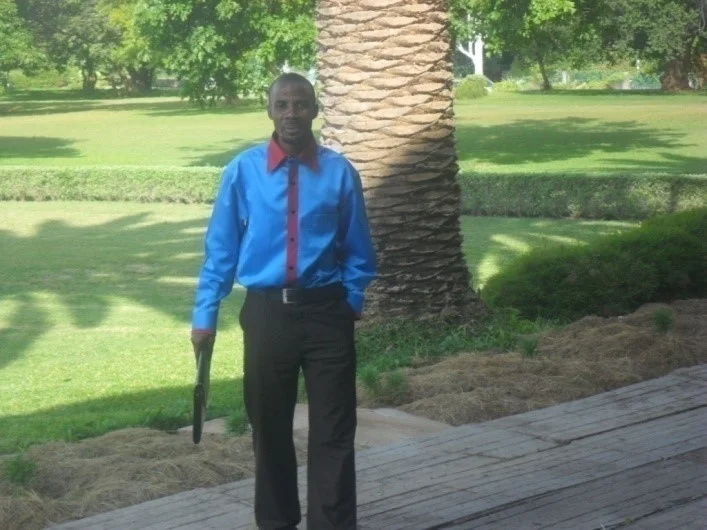Stanley Mulenga (CAM Director) at the Zambian Parliament house after attending a parliament session and presenting Christian Aid Ministries to the Parliament house on Monday 21st February 2011