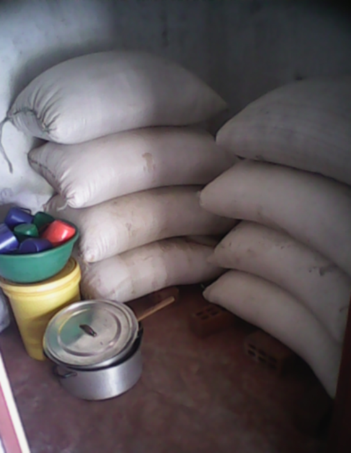 Soya beans in the stores and some of the utensils to be used during the processing of the soya
