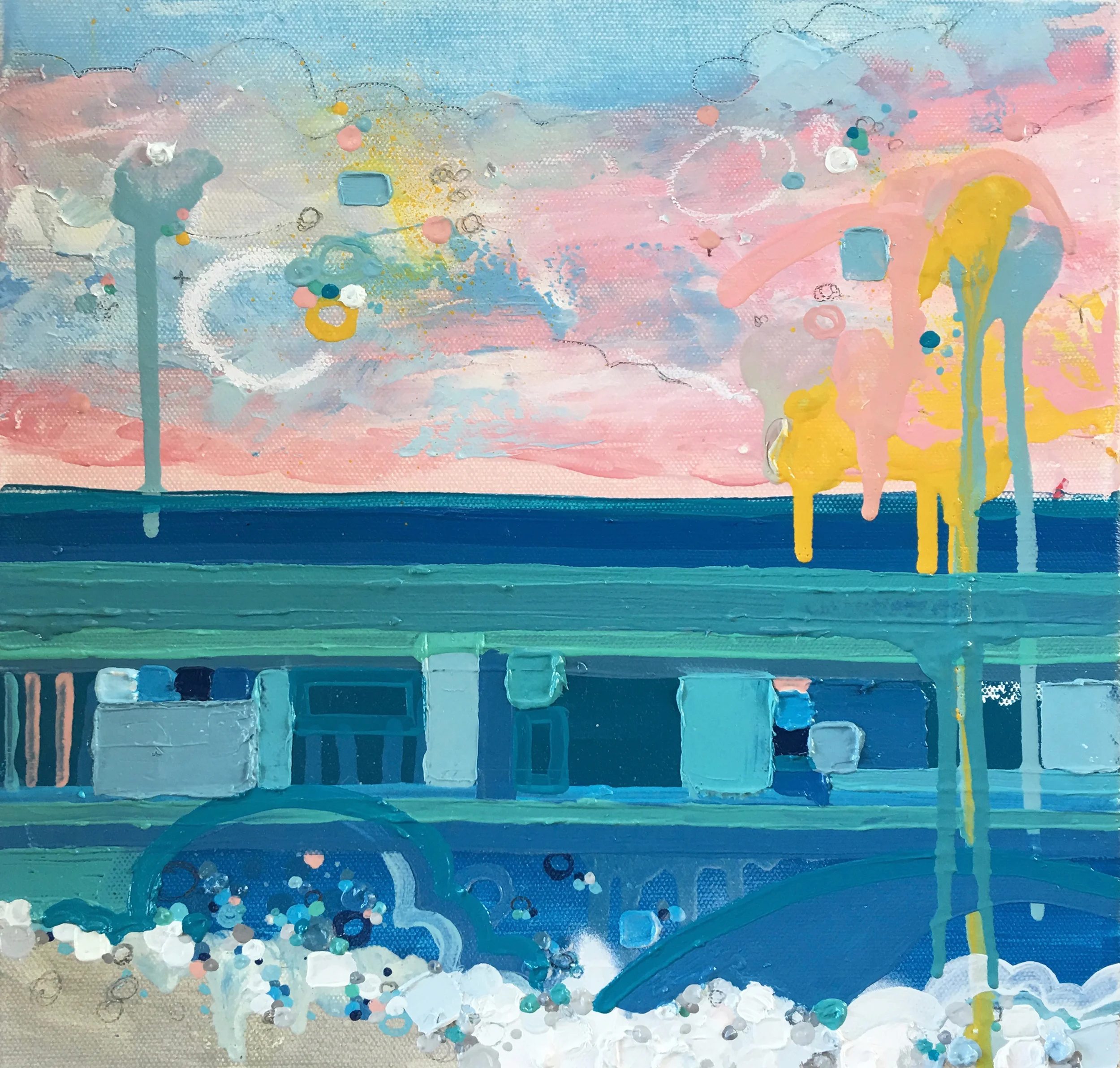 Spun Candy Sky, 2016, Oil and Mixed Media on canvas, 12 x 12 inches