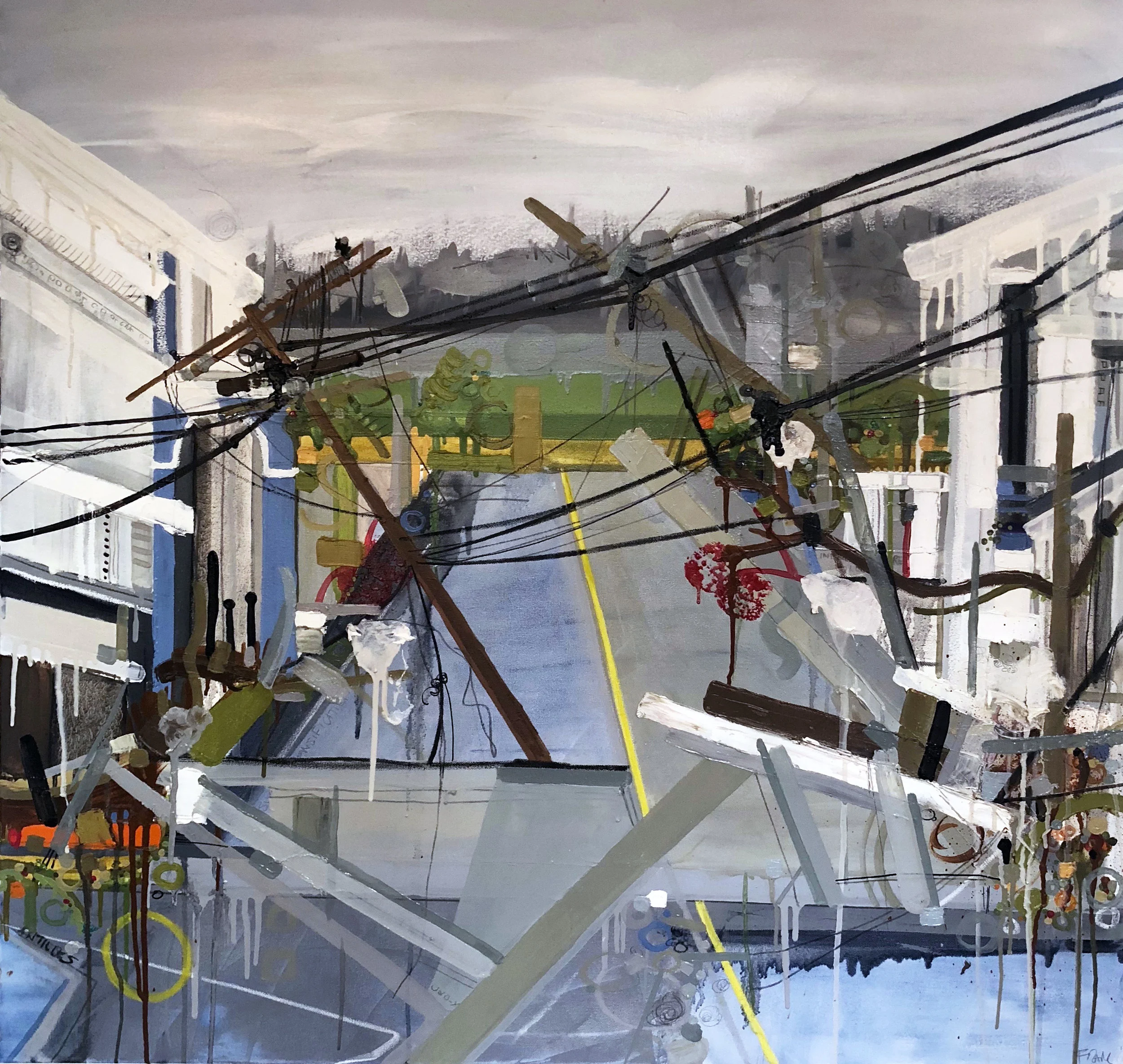 Croix, 2018, Oil, Oil Pastel, Pencil, Marker on canvas, 40 x 40 inches