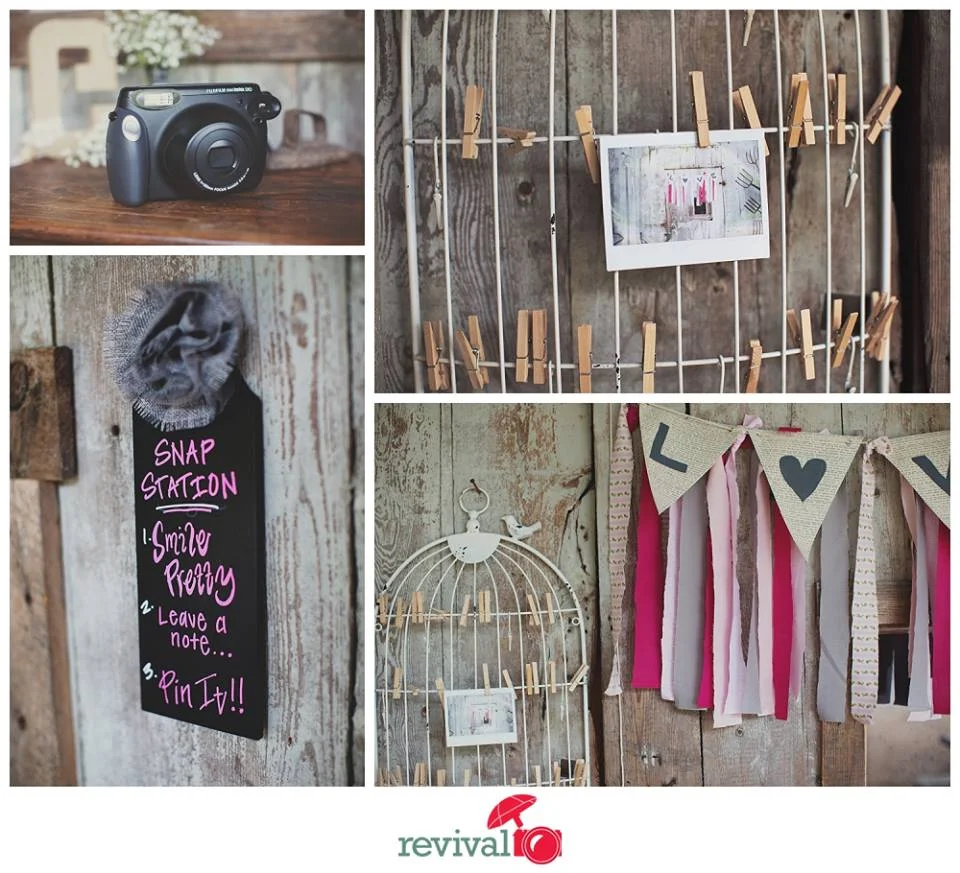 Here's a fun way to change up the traditional guest book. Why not use a fun instant film camera for guests to take photos with and add them to your guest display!