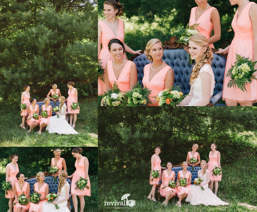 Bride and Bridesmaids Vintage Inspired Salmon Colors Photos by Revival Photography Wedding at the Highland Lake Inn in Flat Rock NC Wedding Photos by www.revivalphotography.com