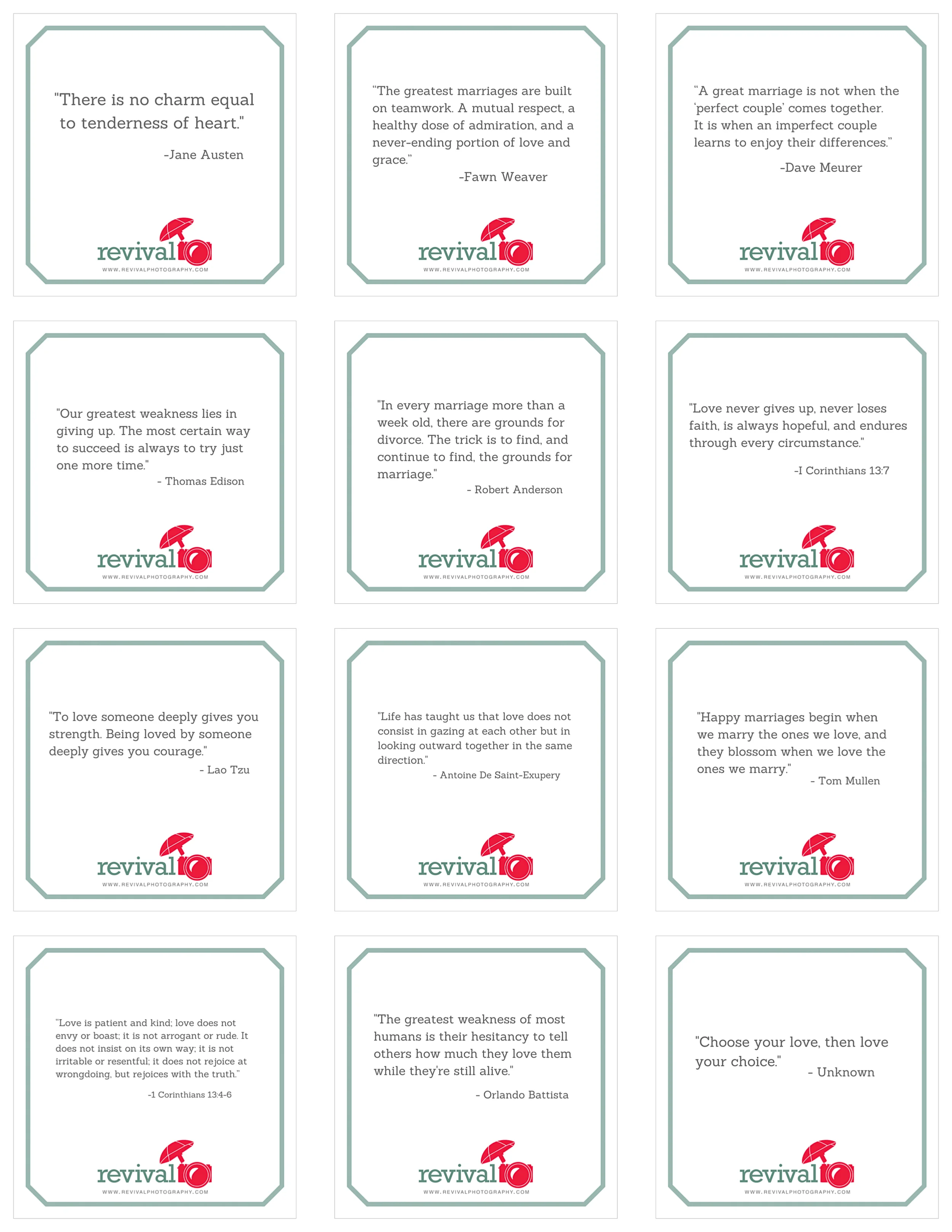 12 Marriage Quote Cards - Free Printable