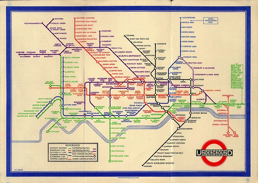 London Tube Map 1933 - Harry Beck (Source: Wikipedia )