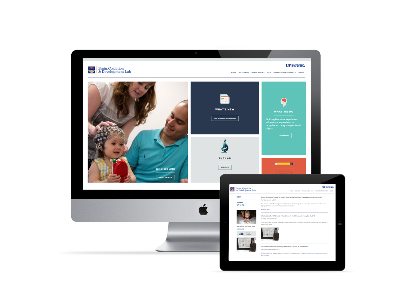 Website design and branding for University of Florida's Brain Cognition & Development Lab.