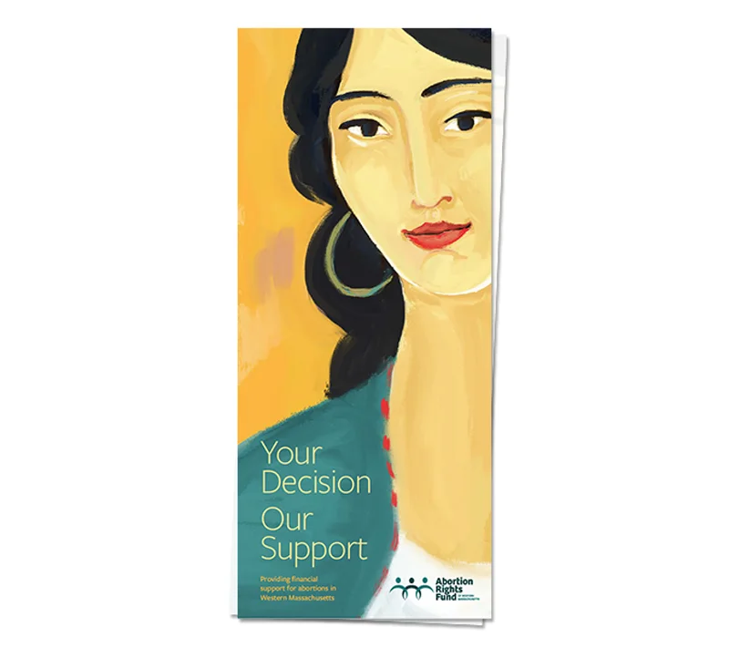 Illustration and brochure for Abortion Rights Fund of Western Massachusetts