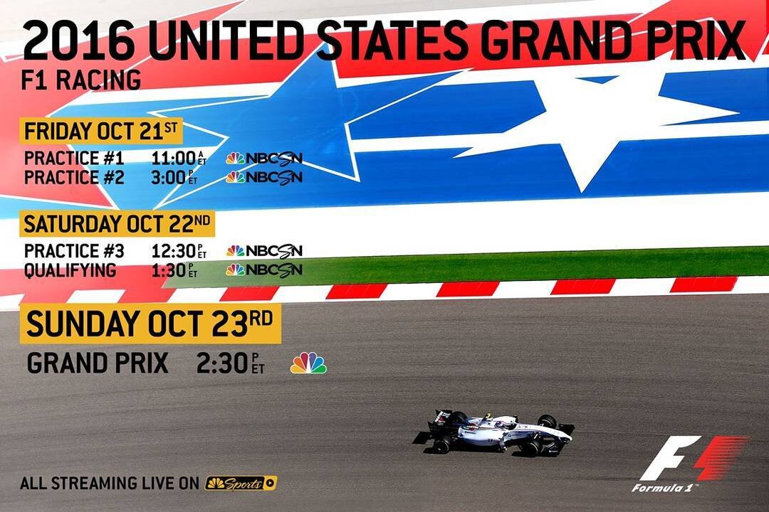 Here are your USGP live broadcast times from our friends at @NBCsports! #F1 #COMEANDRACEIT