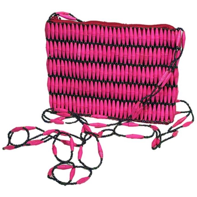 Pink Handmade, Eco Friendly, Fair Trade, Upcycled, Ugandan Medium Beaded Handbag