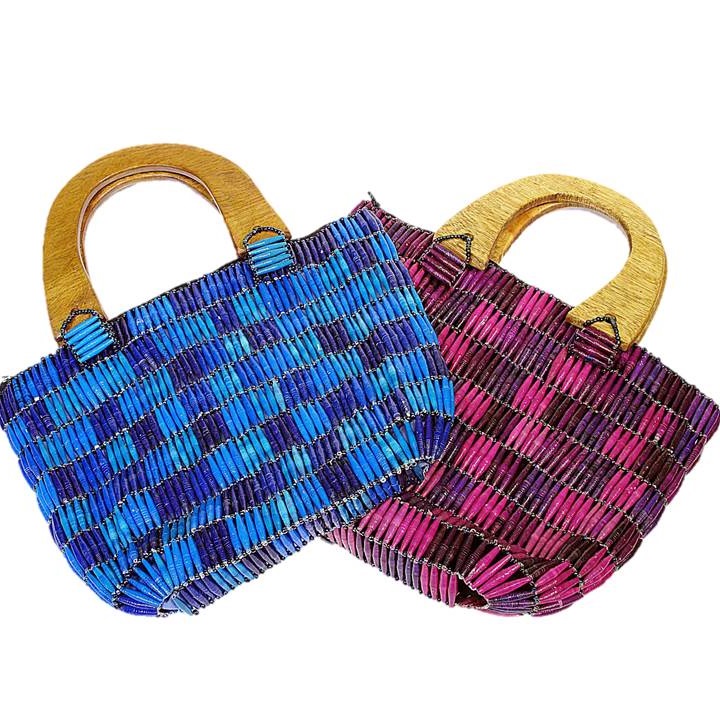 Blue & Purple Handmade, Eco Friendly, Fair Trade, Upcycled, Ugandan Large Beaded Handbags
