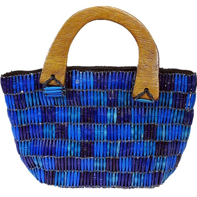 Blue Handmade, Eco Friendly, Fair Trade, Upcycled, Ugandan Large Beaded Handbag