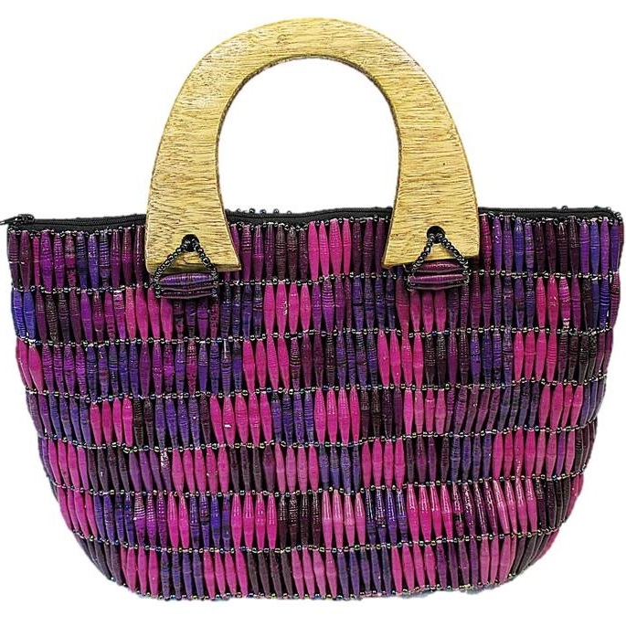 Purple Handmade, Eco Friendly, Fair Trade, Upcycled, Ugandan Large Beaded Handbag