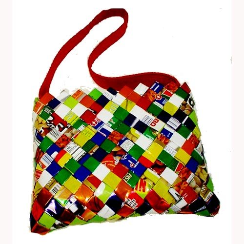 Handmade, Eco Friendly, Fair Trade, Upcycled, Mexican Large Purse with Fabric Strap