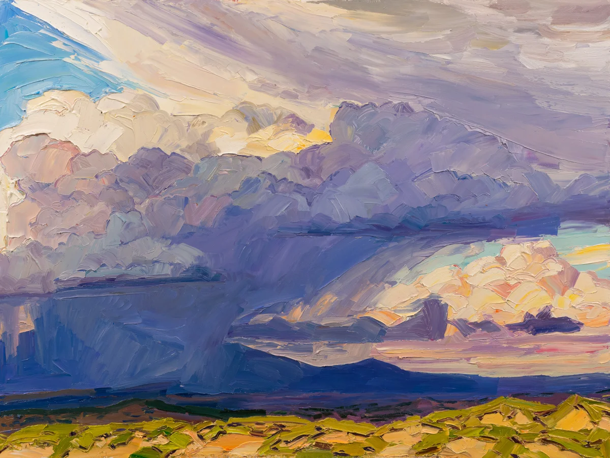 Out of the mountains, into the sky , 36x48", oil on panel, on view at Heinley Fine Arts – (617) 947-9016 or info@heinleyfineartsw.com