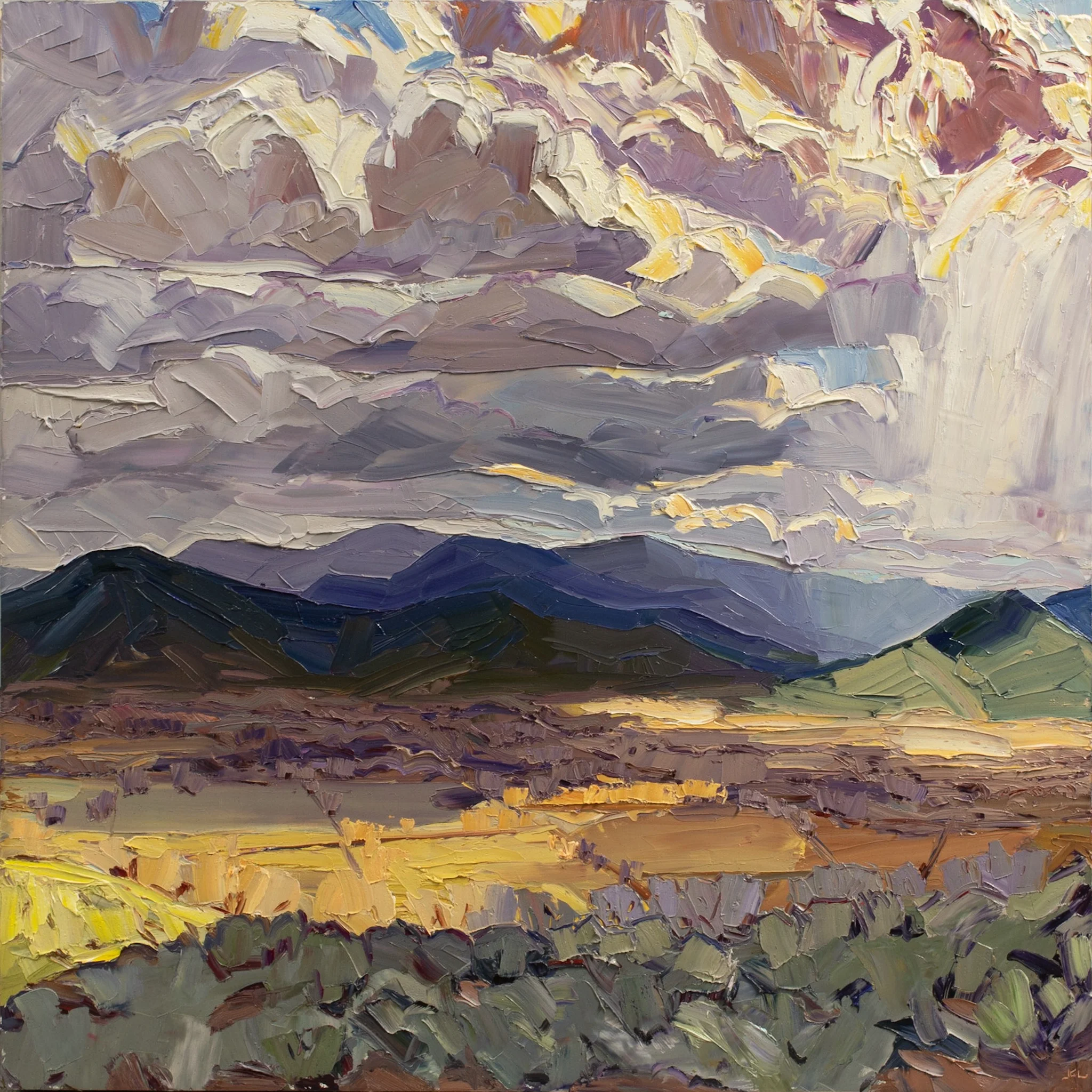 Homeward #1 - Late winter storm, 36" x 36", oil on panel. 