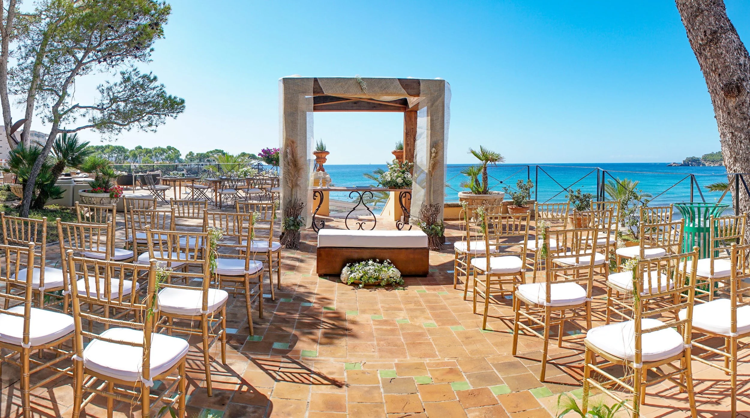 mediterranean style destination wedding venue overlooking the ocean
