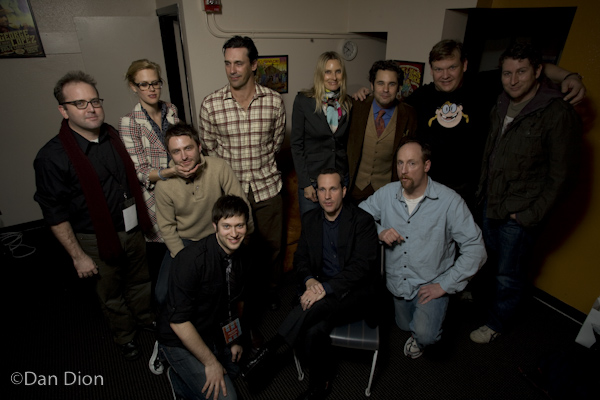 David Owen, Janet Varney, Chris Hardwick, Jon Hamm, Aimee Mann, Paul F. Tompkins, Andy Richter, Scott Aukerman, Jimmy Pardo and Matt Walsh. Photo by Dan Dion.