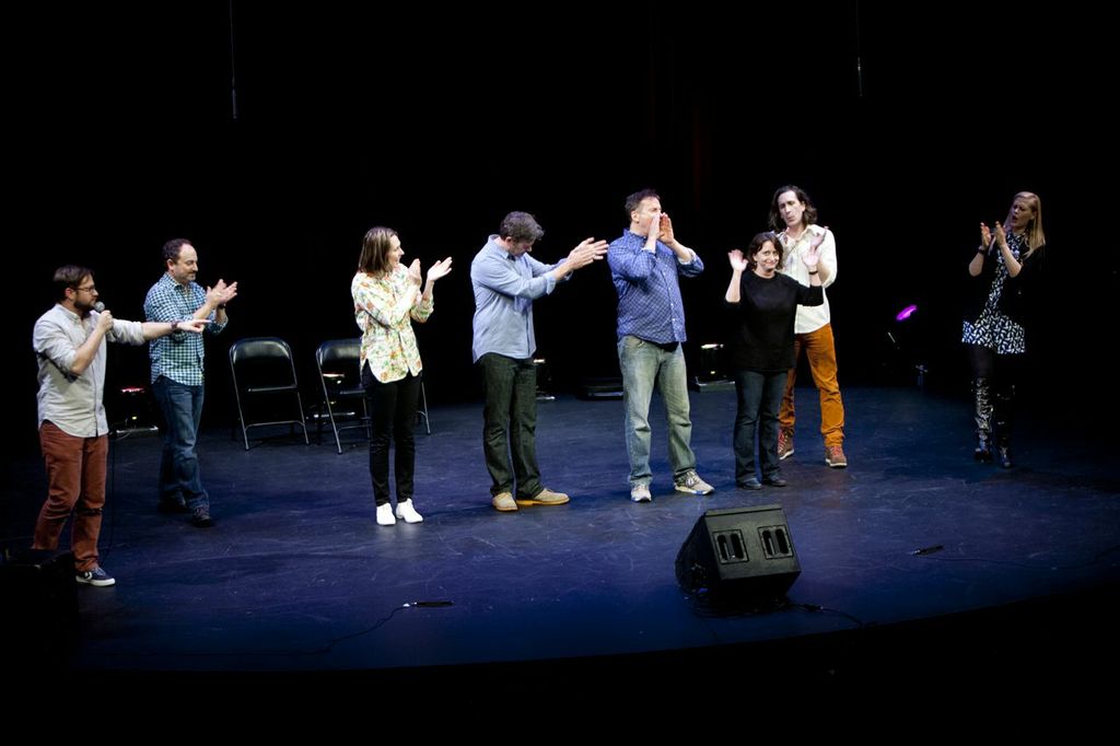 Theme Park with Cole Stratton, Kevin Pollak, Jessica Makinson, John Michael Higgins, Michael Hitchcock, Ian Brennan and Janet Varney at SF Sketchfest. Photo by Tommy Lau.