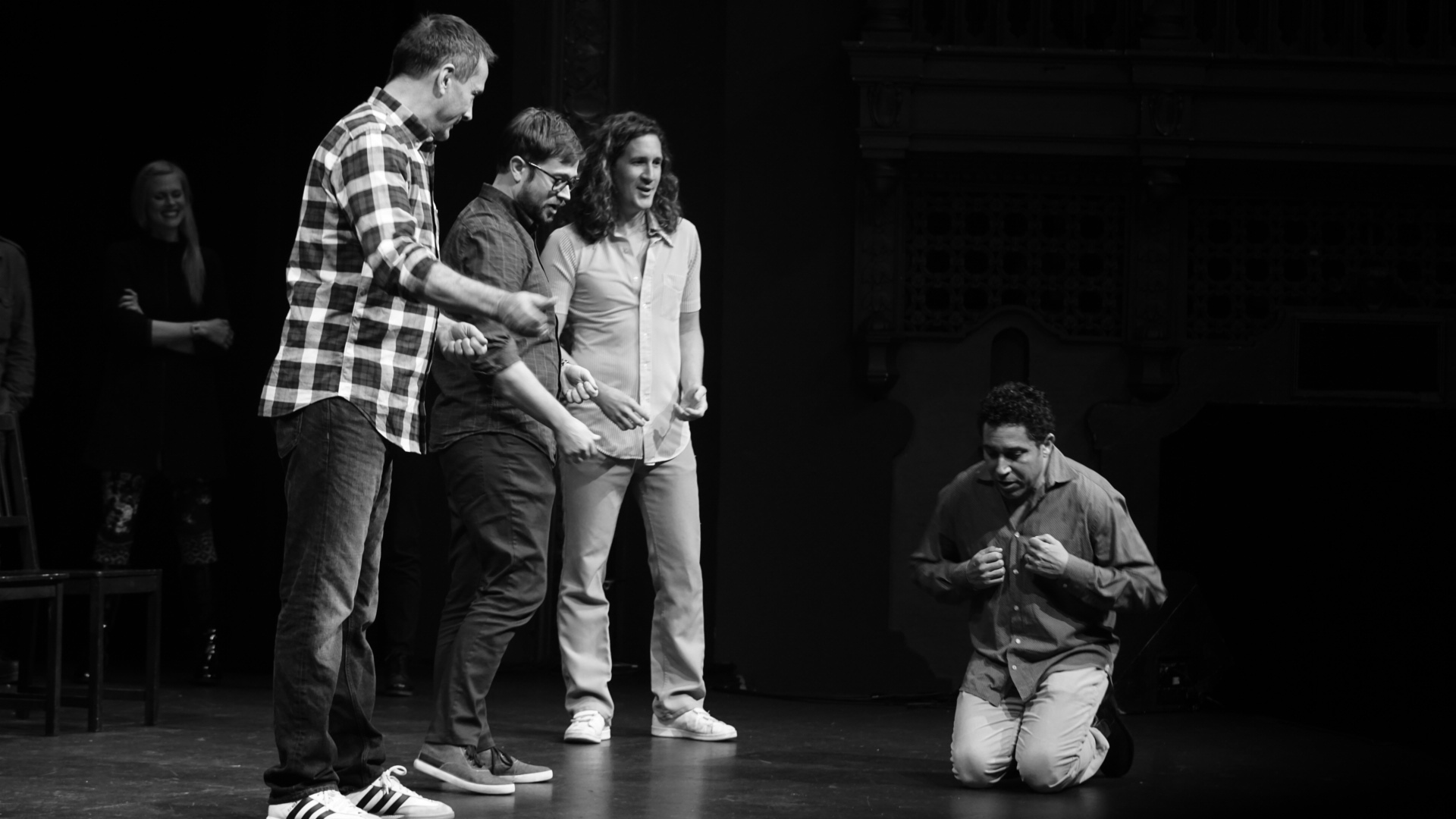 Michael Hitchcock, Cole Stratton, Ian Brennan and Oscar Nunez at Theme Park at SF Sketchfest 2016. Photo by Steve Agee.