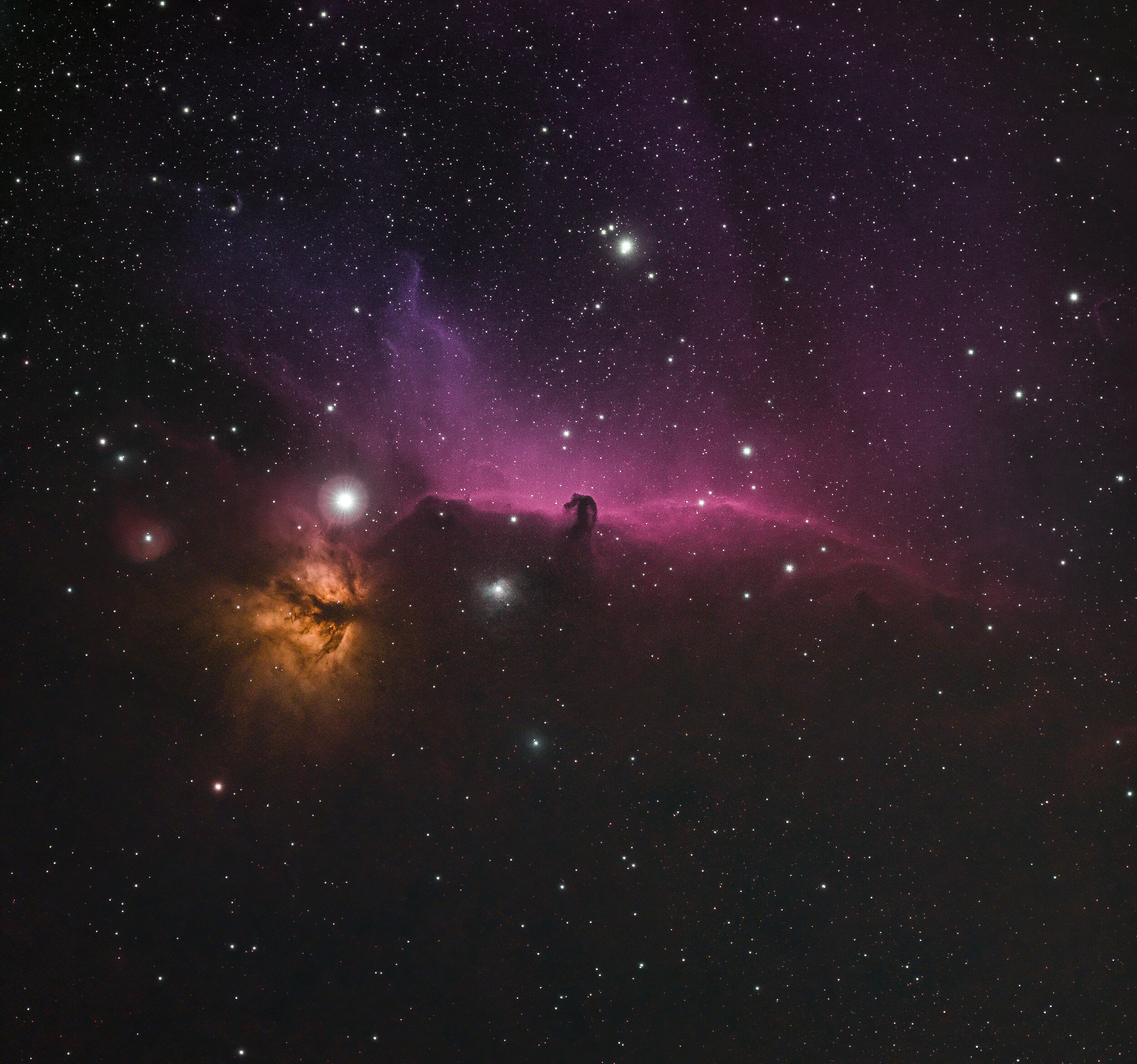  ic434 flame + horse head nebulas   [distance/age: 1500 light years] 