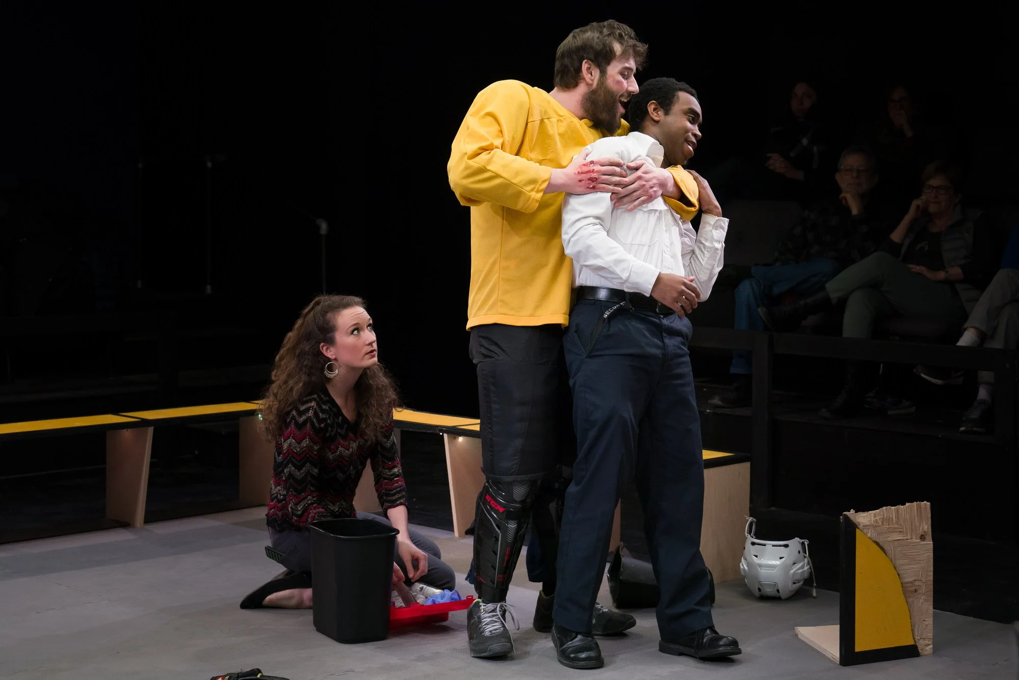 Gigi Watson, Greg Maraio, and Marc Pierre in Walt McGough’s Brawler at the Kitchen Theatre Company, directed by M. Bevin O’Gara. Photo: Dave Burbank