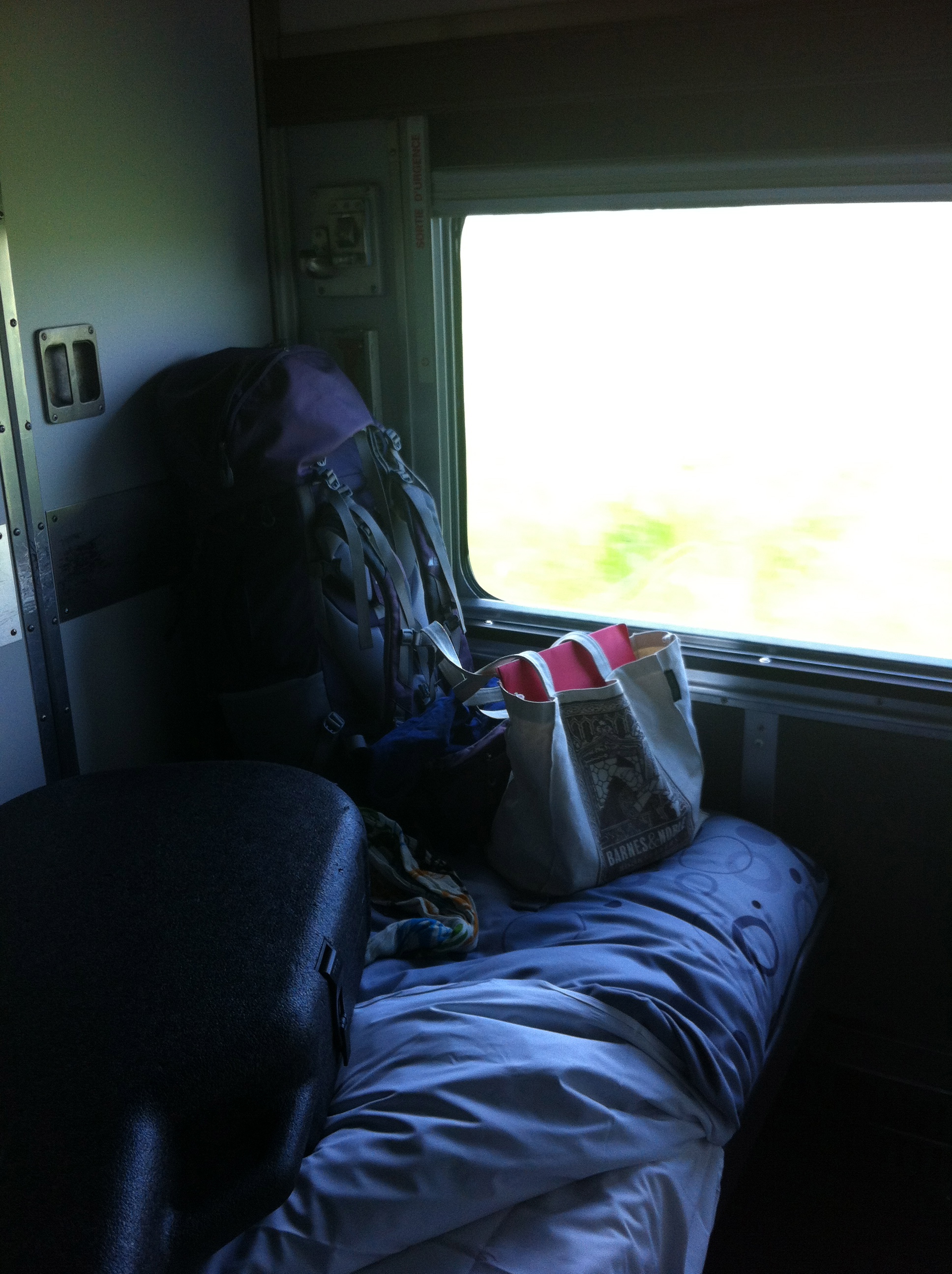 My cabin on the train, seen from the door. 