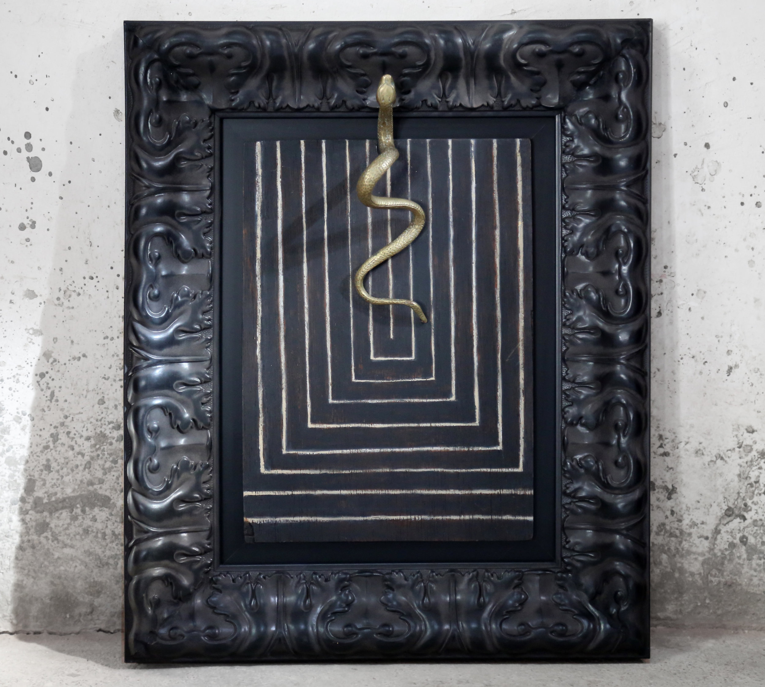 Inherent Structure - oil & brass on wood 39cm x 47cm