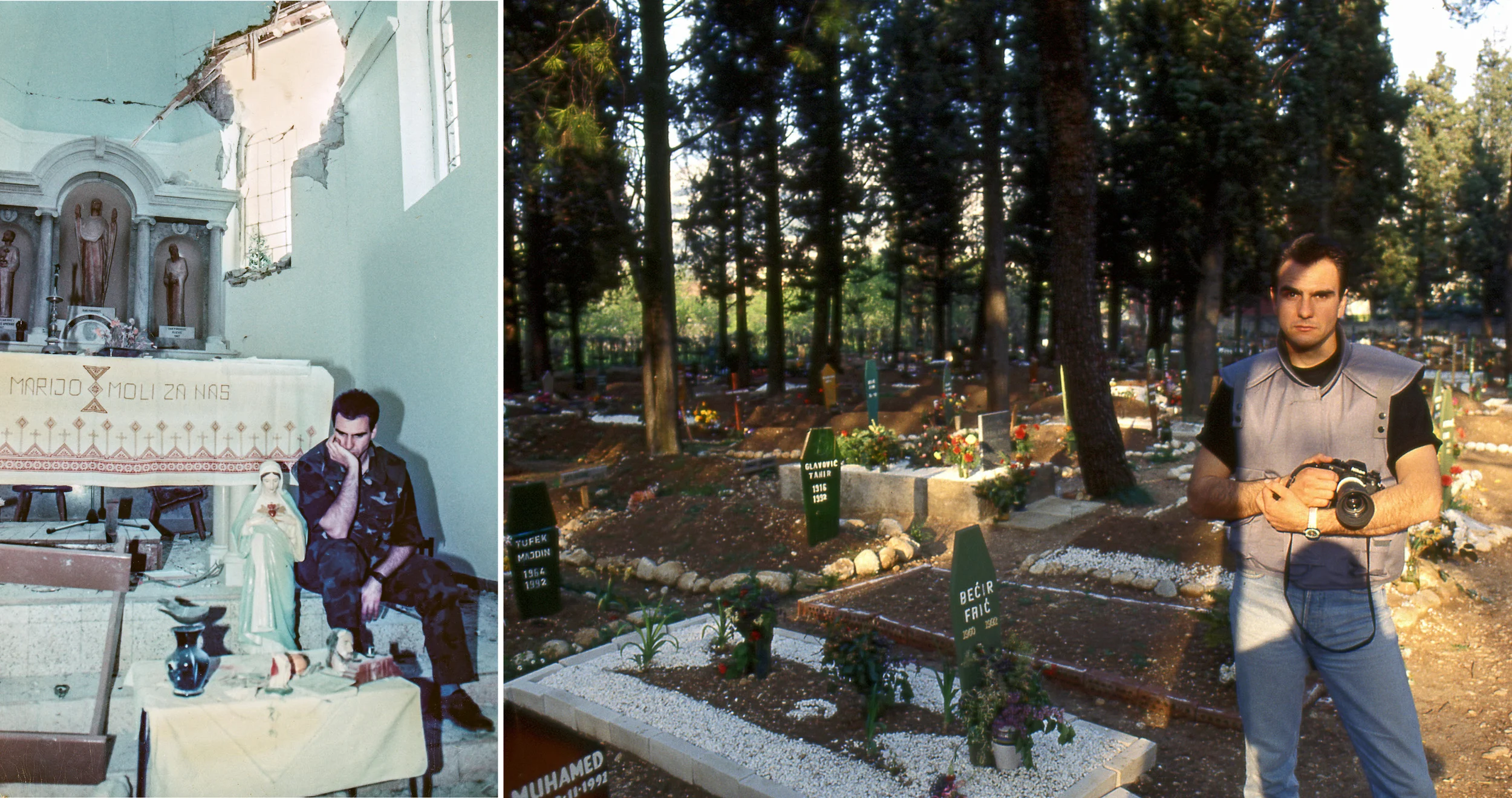 In shelled Church during the war in Croatia. The war in Bosnia, the Muslim cemetery.