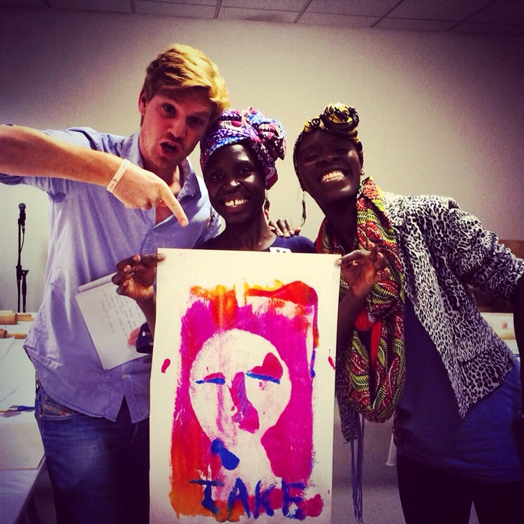 Jake Tupman with AfroRetro's Lilly & Anna; reporting for London Live at Mono Print Your Life, The School of Uganglish.
