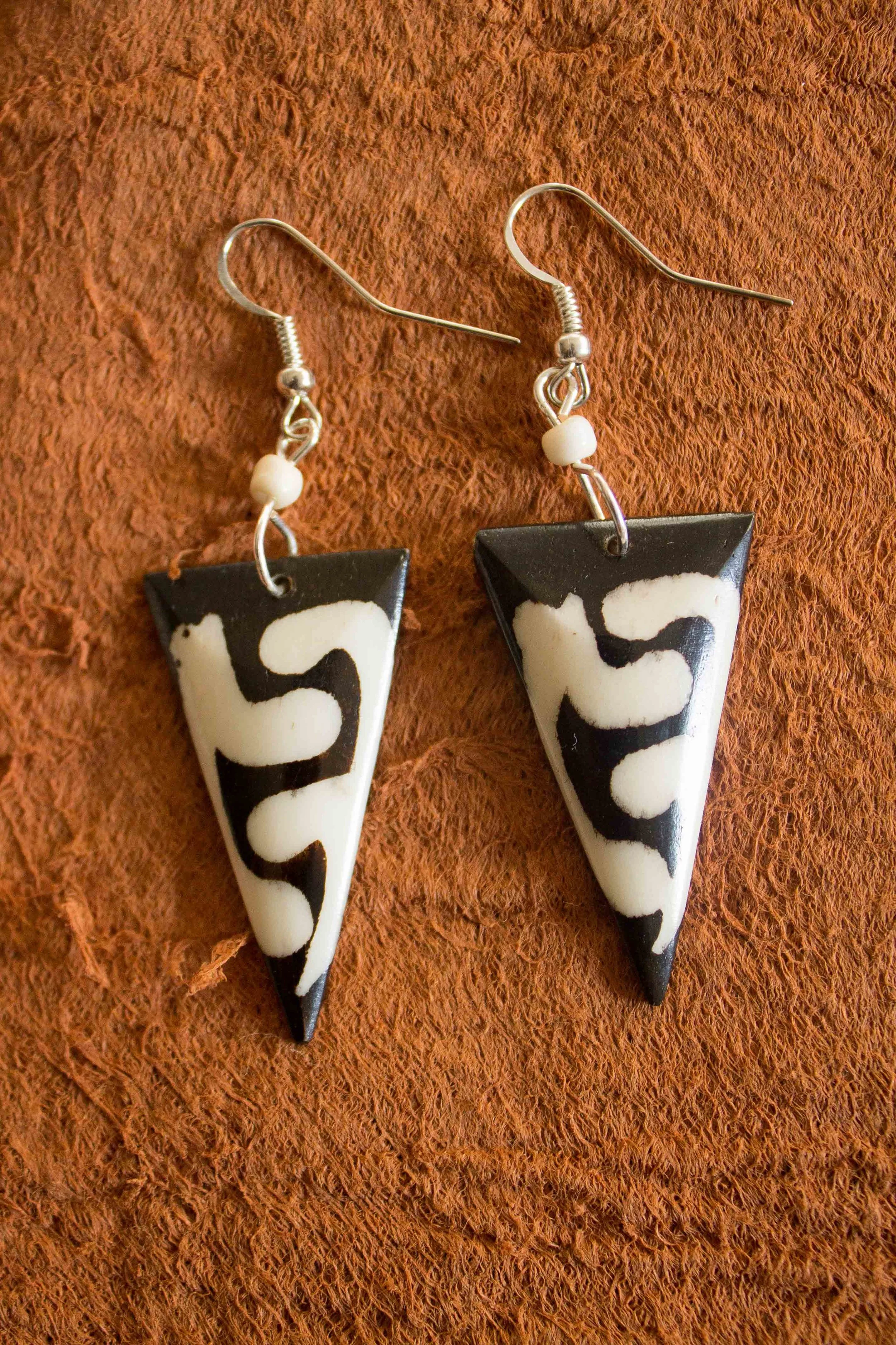 Reclaimed Bone Earbob: TriBob Striped
