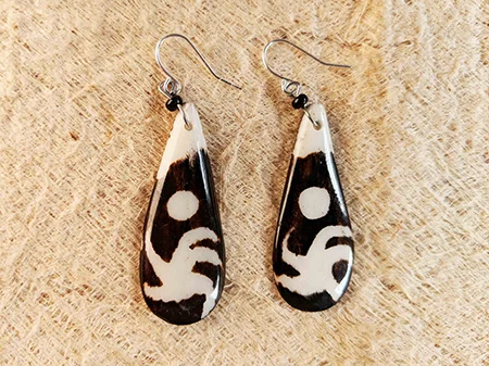 Reclaimed Bone Earbob: Swirl Drop