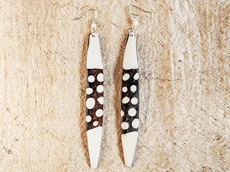 Reclaimed Bone Earbob: Polka Dot Long