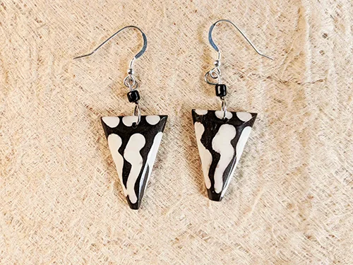 Reclaimed Bone Earbob: TriBob Striped