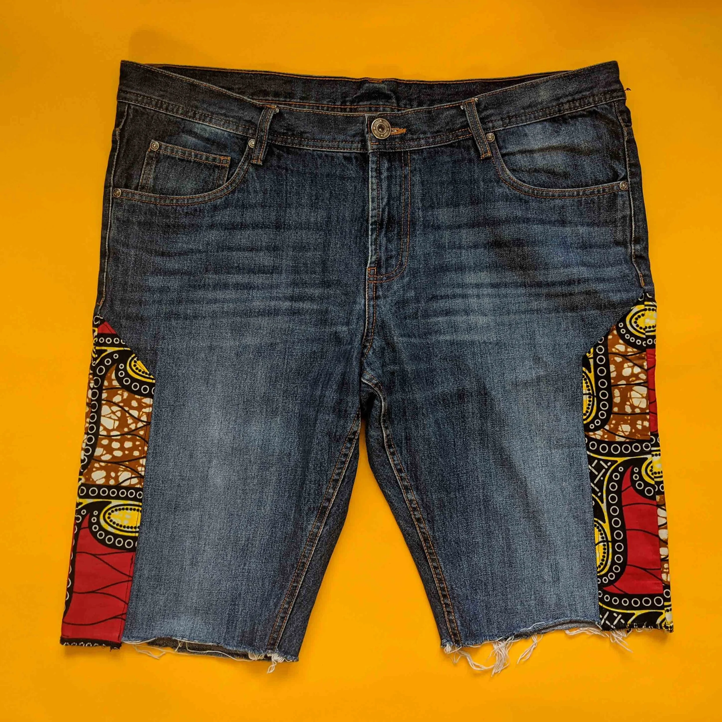 UpCycled Denim Long Shorts "Red"