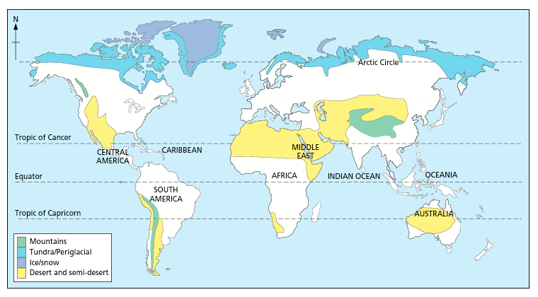 hot deserts of the world map Characteristics Of Extreme Environments Geo41 Com hot deserts of the world map