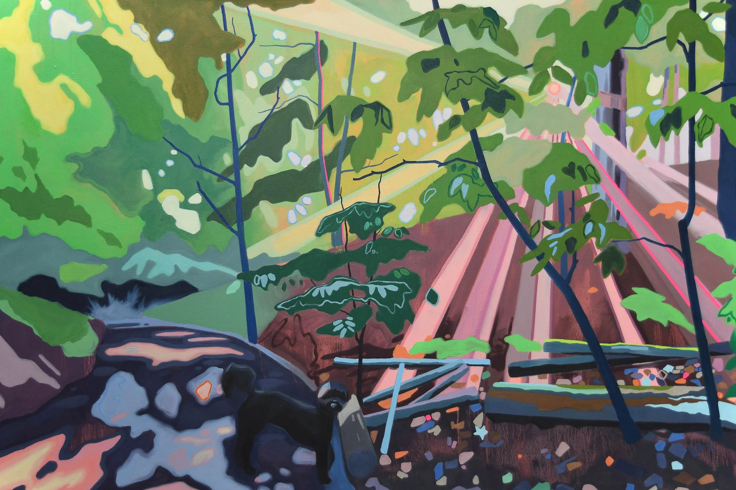 Into the Valley Where the Cold Air Sits, 2024, 48" x 72"