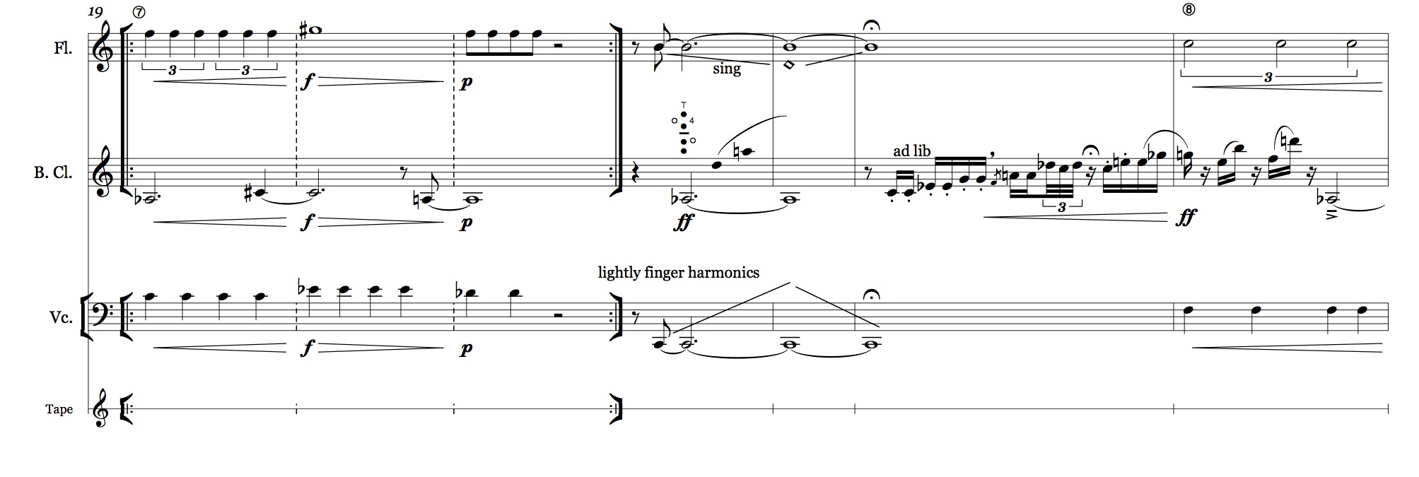 Part of the score of Prypriat for Flute, Cello, Bass Clarinet and Tape
