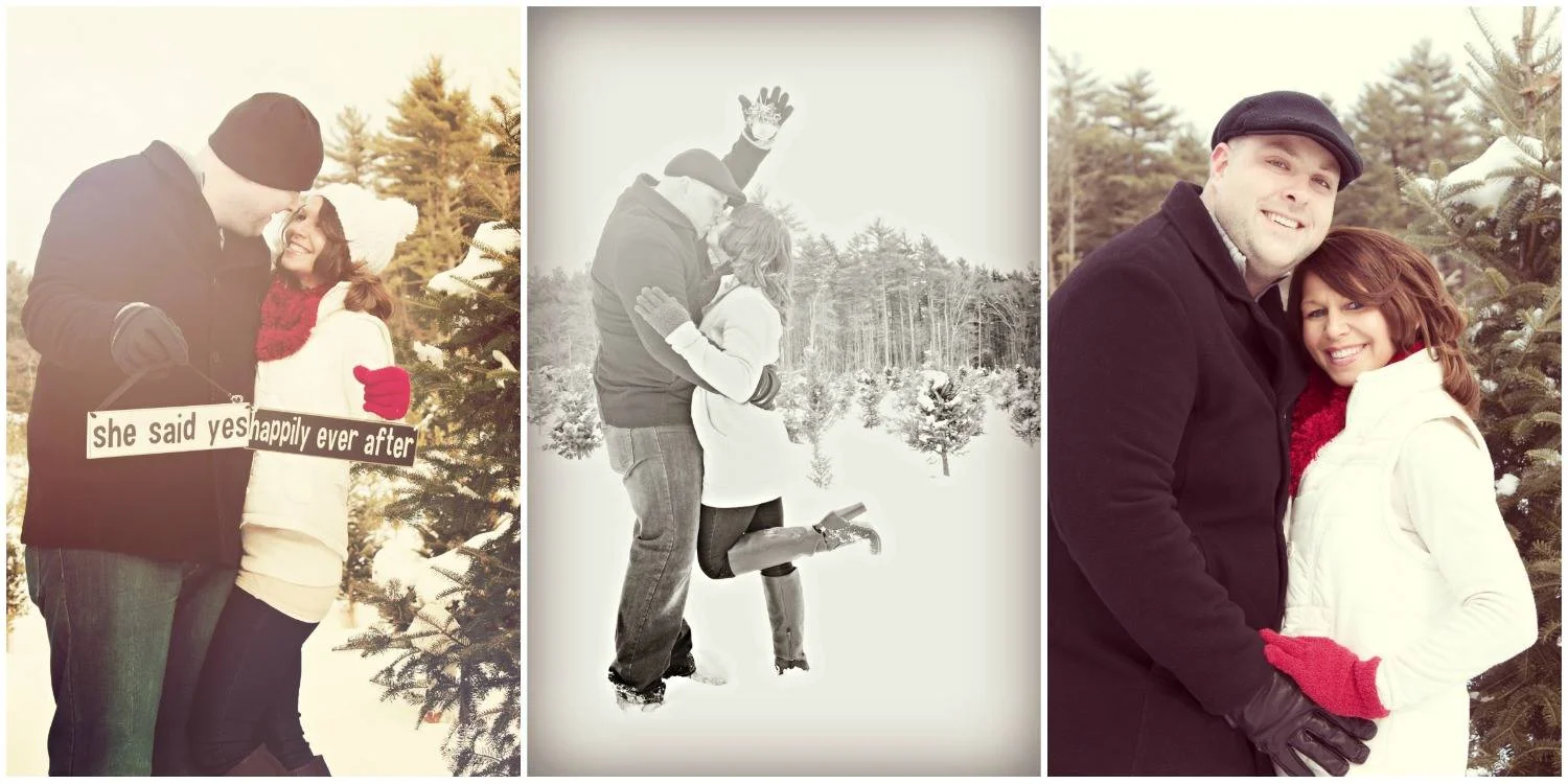 "My fiancé & and I were engaged on Christmas Eve, 2013. For as long as I can remember, I have had a passion for photography and making snapshots of memories along this precious road of life. We are planning a Christmas themed Wedding for December of 2014 and wanted to forever capture this exciting time in our lives. What better way to do this than by having our engagement photos taken at the beautiful Mistletoe Acres Tree Farm in East Bridgewater, Massachusetts. I knew the kind of photographer we were searching for. Someone who I feel puts her whole heart & soul into her work; someone who is creative and pays attention to detail, someone who has an eye for capturing the moment and a talent for making it last forever. After having viewed some of Courtney’s work in the past, I just knew she was the photographer for us! On February 8th, 2014 we had our engagement photos taken by Courtney Cook at Mistletoe Acres Tree Farm in East Bridgewater, Massachusetts. The tree farm was absolutely breathtaking and so festive! What a fun, exciting and memorable day! It truly was a day to remember. Not only is Courtney kind, down to earth, creative & talented, but she also shows great ethic and passion for her work. In 30 degree freezing cold weather, after having been out on the tree farm for a couple of hours, and just before we were about to wrap up the shoot, Courtney continued to come up with ideas of shots for us to take. She is so truly genuine in making sure her clients are happy and the photos are just right. She’s everything a photographer should be and more, and we are so happy we hired her to take these wonderful snapshots of such a memorable and exciting time in our lives! From our hearts to yours… thank you, Courtney!!!" Sincerely, Scott & Julie {Engagement photo shoot location: Mistletoe Acres Tree Farm - East Bridgewater, MA}