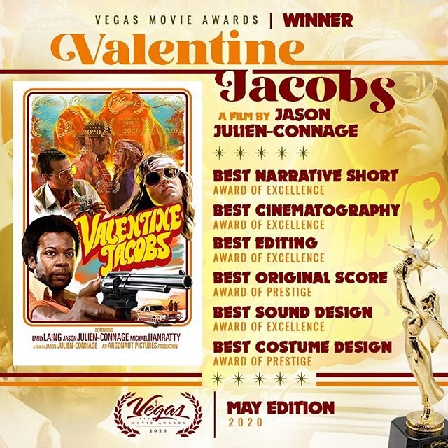 Got the Best Editing award for my work on the fabulous short film Valentine Jacobs. It&rsquo;s a great 70&rsquo;s crime caper directed by the very talented @jasonjulienconnage (he also won the awards for best director, screenwriter and actor!) . Watc