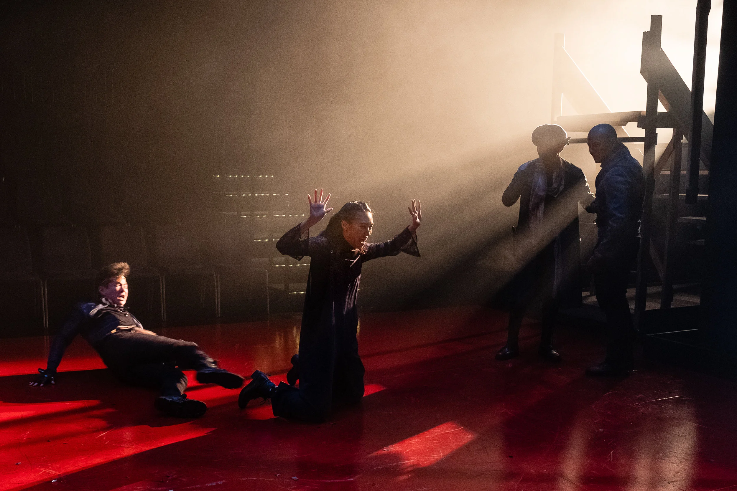 James Seol as the Dauphin, Kim Wong as Joan, Ron Domingo as Reignier, and David Huynh as the Bastard of Orleans