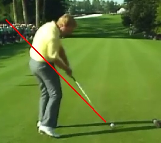Jack Nicklaus with lead ( left ) arm pointed at the ball at impact