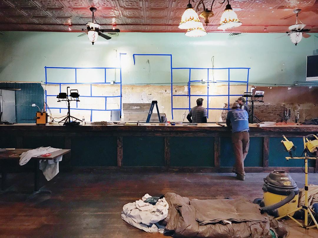Day 3! We made a ton of progress yesterday with demo and clearing out the bar. Today we are picking out some wood and metal to make a new bar back there and ordering lots of paint and replacing some of the floor to match the original. All e.jpg