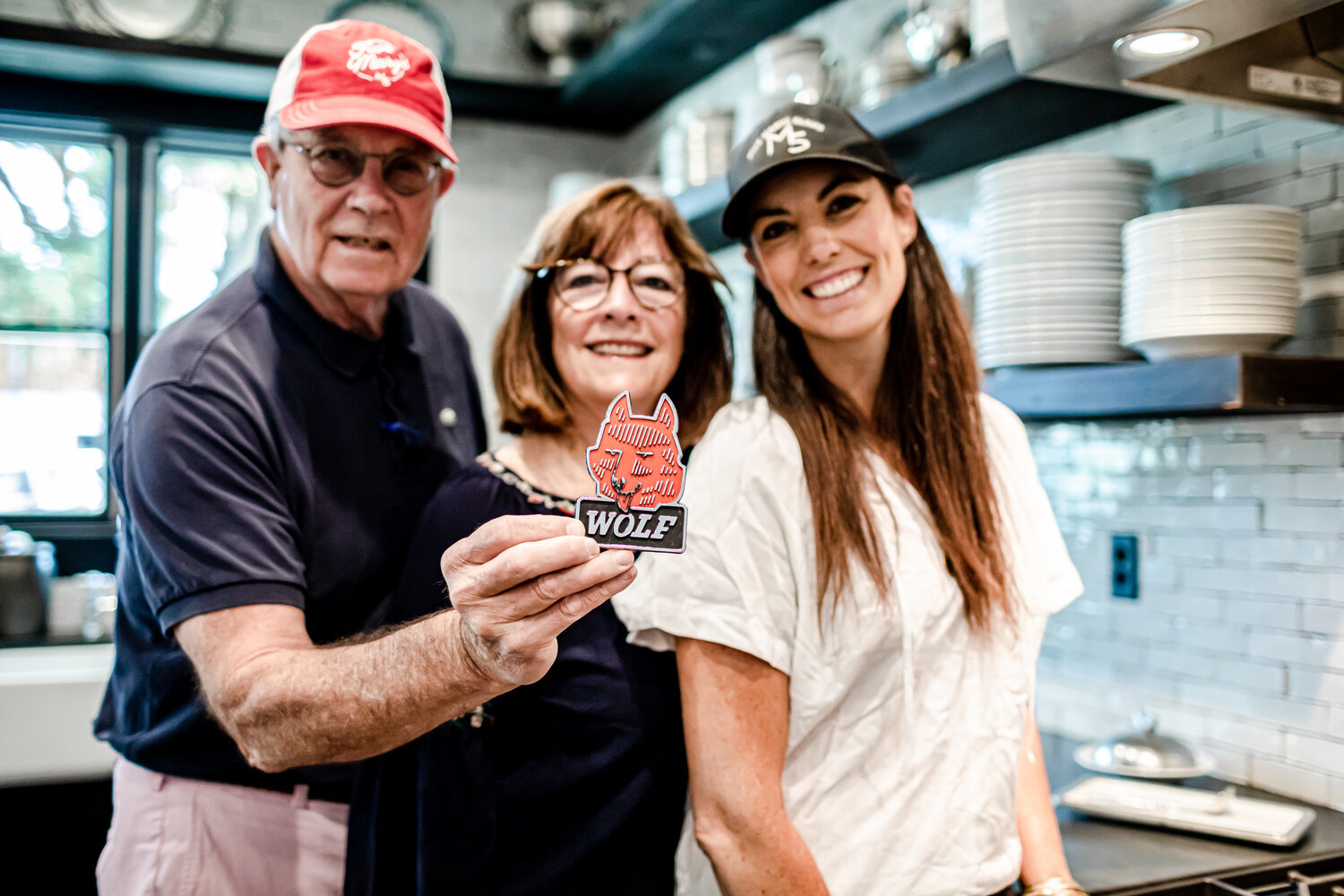 My Mom & Dad with one of the original Wolf logos from their old range in my new kitchen!