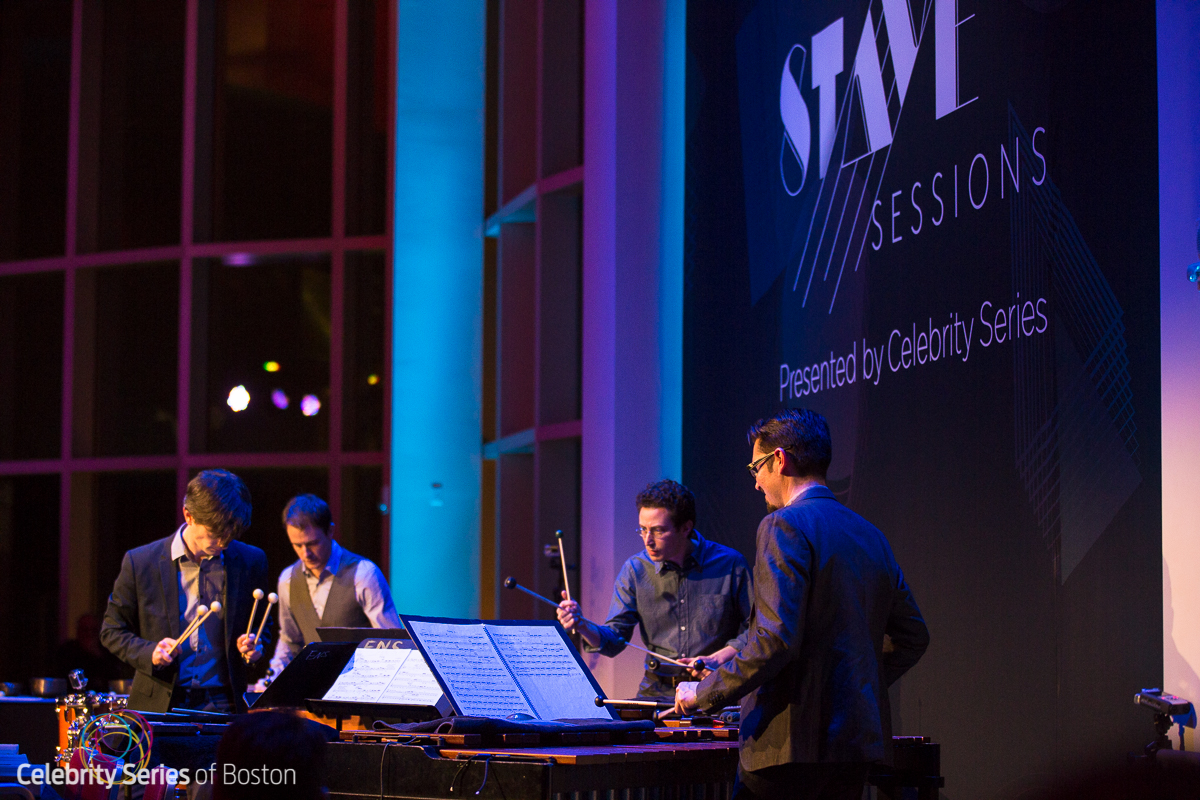 Third Coast Percussion at Stave Sessions, produced by Celebrity Series of Boston. Photo credit: Robert Torres. Lighting Designer: Daniel H. Jentzen. Lighting Director: Laura Hildebrand.