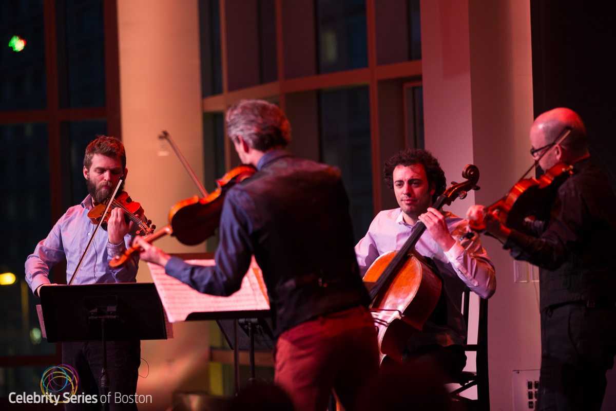 Brooklyn Rider at Stave Sessions, produced by Celebrity Series of Boston. Photo credit: Robert Torres. Lighting Designer: Daniel H. Jentzen. Lighting Director: Laura Hildebrand.