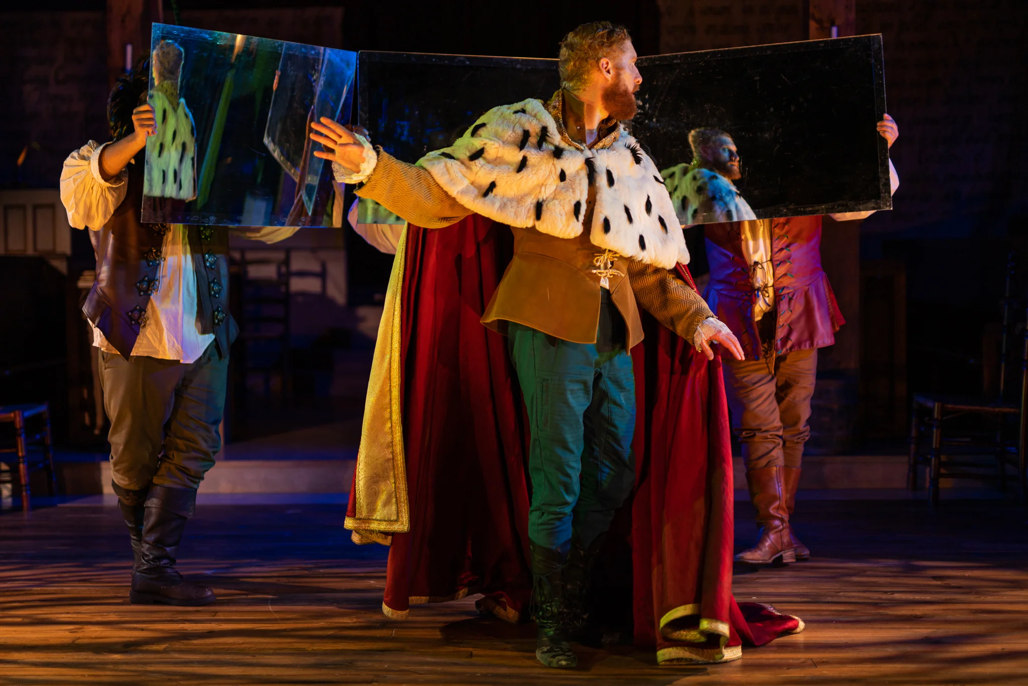 Production still from Equivocation with Actors’ Shakespeare Project. Photo credit: Nile Scott Shots. Lighting Designer: Laura Hildebrand. Director: Christopher V. Edwards. Set Designer: Jon Savage. Costume Designer: Jessica Pribble.